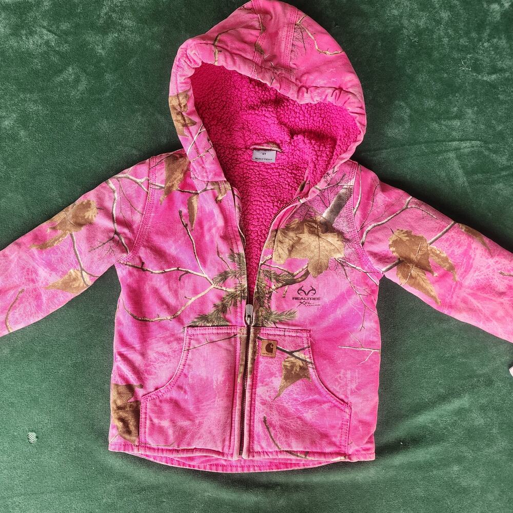 Carhartt Realtree Xtra Pink Camo Sherpa Lined Hooded Jacket Girls 4T
